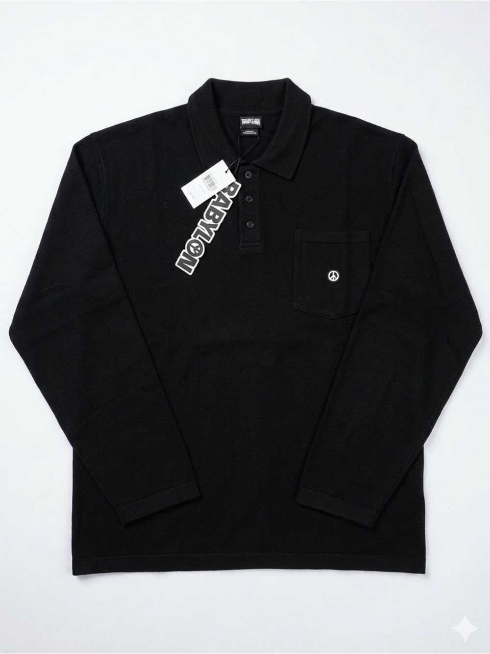 Black Long-Sleeve knit 
Polo Shirt with Pocket Logo
Heavyweight